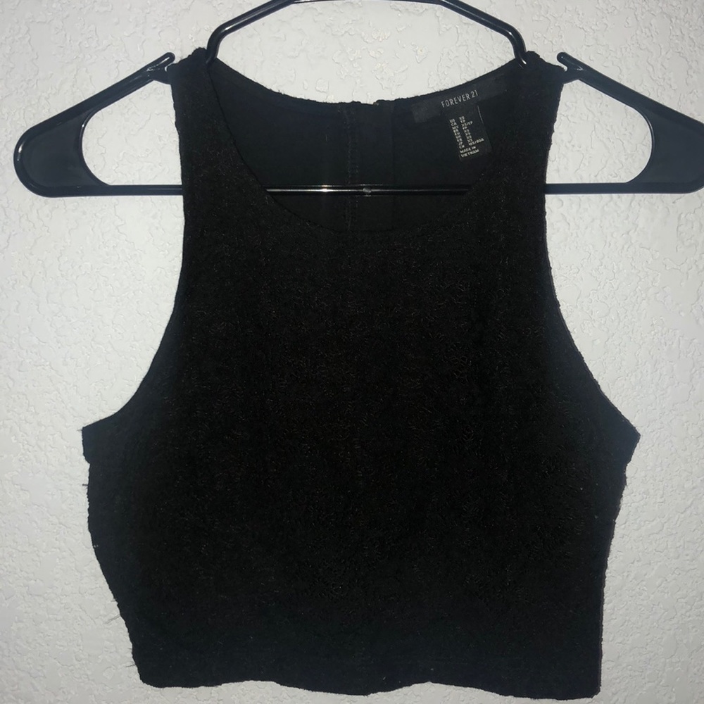 black cropped lace tank top
